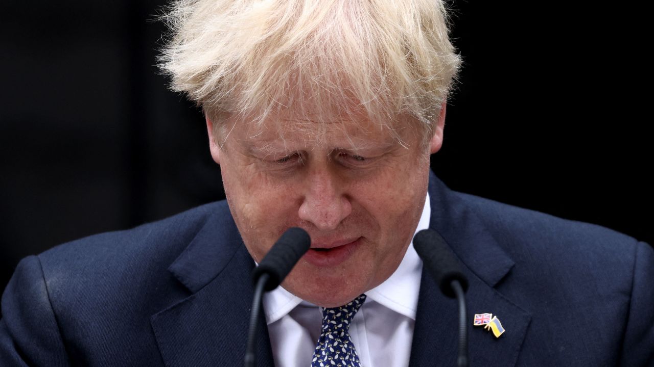 British Prime Minister Boris Johnson makes a statement at Downing Street in London, Britain, July 7, 2022.