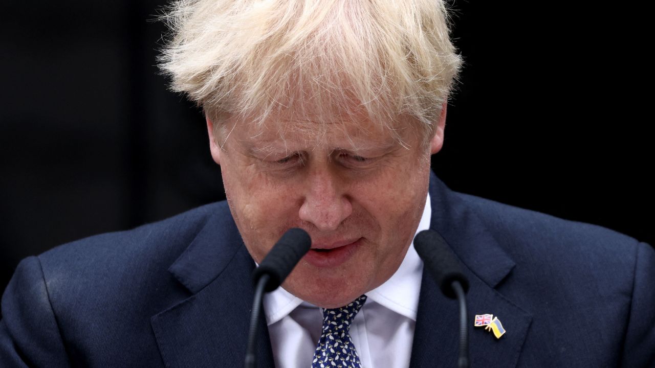 British Prime Minister Boris Johnson makes a statement at Downing Street in London, Britain, July 7, 2022. REUTERS/Henry Nicholls