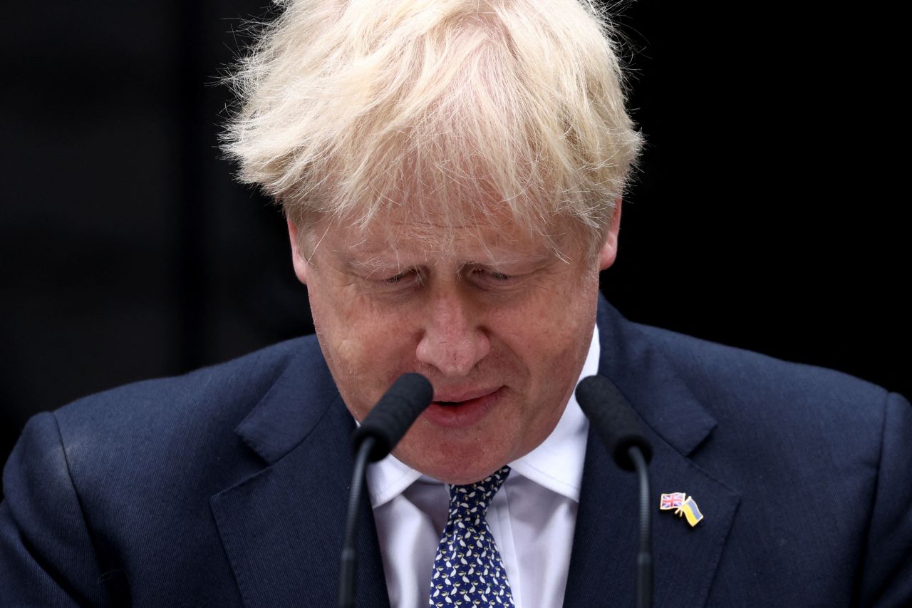 British Prime Minister <a href="http://www.cnn.com/2019/07/23/uk/gallery/boris-johnson/index.html" target="_blank">Boris Johnson</a> makes a statement at No. 10 Downing Street in London on Thursday, July 7. Johnson was <a href="https://www.cnn.com/2022/07/07/europe/boris-johnson-resignation-intl/index.html" target="_blank">announcing his resignation</a> after a series of political crises. "It is clearly now the will of the parliamentary Conservative party that there should be a new leader of that party and therefore a new prime minister," he said.