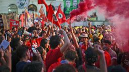 Supporters of Brazil's former president (2003-2010) and presidential pre-candidate for the Workers Party (PT) Luiz Inacio Lula da Silva, take part in a rally at the Cinelandia square, Rio de Janeiro, Brazil, on July 7, 2022. 