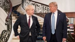 BIARRITZ, FRANCE - AUGUST 25: U.S. President Donald Trump and Britain's Prime Minister Boris Johnson arrive for a bilateral meeting during the G7 summit on August 25, 2019 in Biarritz, France. The French southwestern seaside resort of Biarritz is hosting the 45th G7 summit from August 24 to 26. High on the agenda will be the climate emergency, the US-China trade war, Britain's departure from the EU, and emergency talks on the Amazon wildfire crisis. (Photo by Stefan Rousseau - Pool/Getty Images)