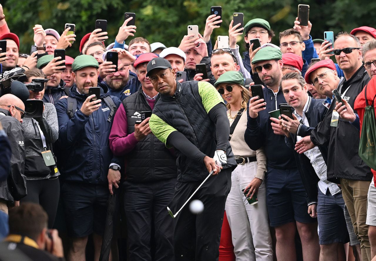 Golf fans watch Tiger Woods during the JP McManus Pro-Am in Limerick, Ireland, on Monday, July 4.