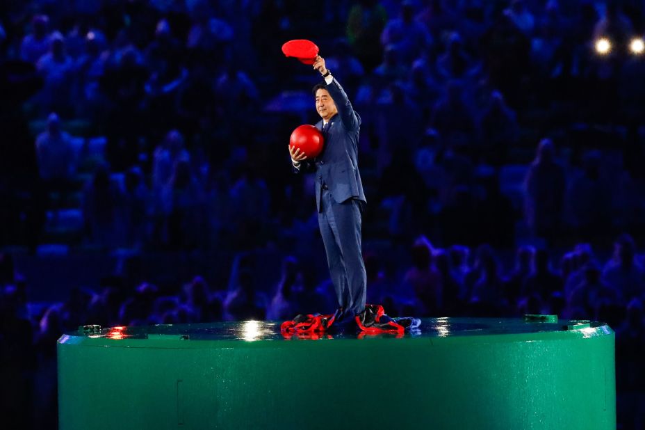 Abe takes part in the closing ceremony of the 2016 Olympic Games in Rio de Janeiro. Tokyo would be hosting the next Summer Olympics.