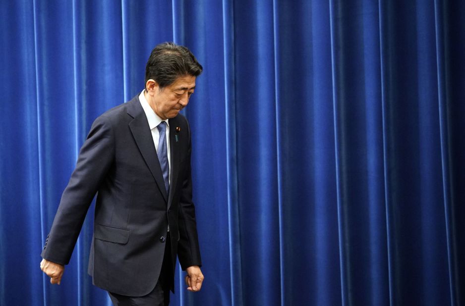 Abe leaves after a news conference in Tokyo in 2020. He said he would step down from his post due to health concerns.