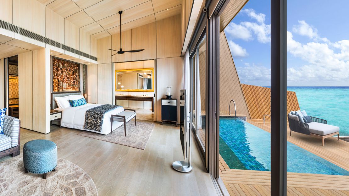 The resort features 44 modern overwater villas. 