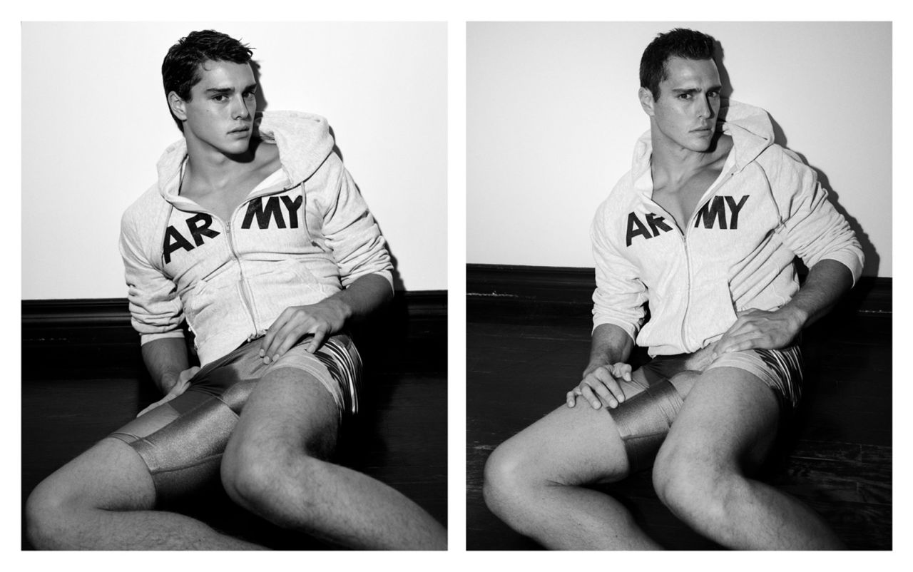 Models in the original shoots wore vintage 80s attire, including tights, speedos and military surplus hoodies that Inglish collected through the years.