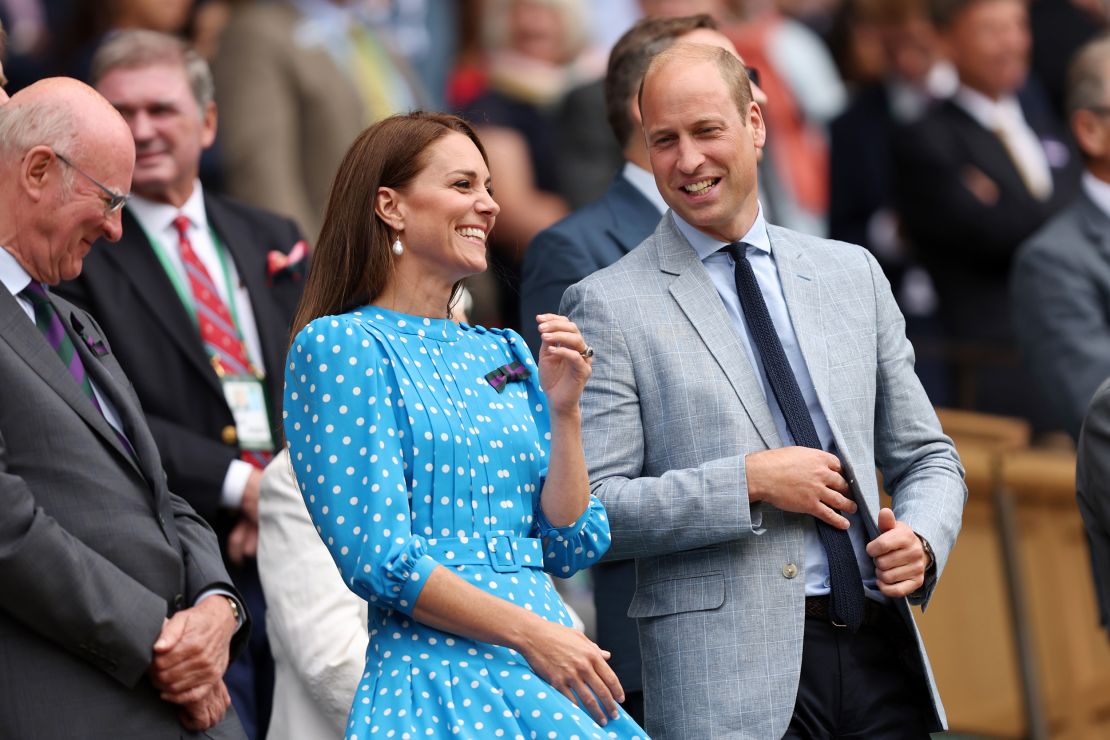 The Duke and Duchess of Cambridge watch from the Royal Box as Novak Djokovic of Serbia defeats Jannik Sinner of Italy in the Wimbledon men's singles quarter final match on July 5.