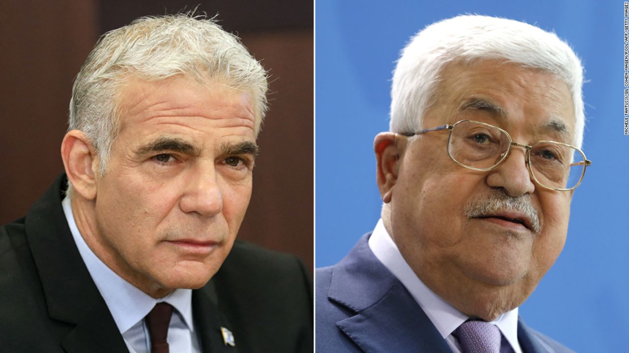 Israeli Prime Minister Yair Lapid (L) and Palestinian Authority President Mahmoud Abbas (R) 