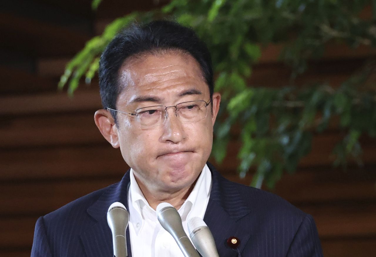 Japanese Prime Minister Fumio Kishida speaks to the media about Abe on Friday.