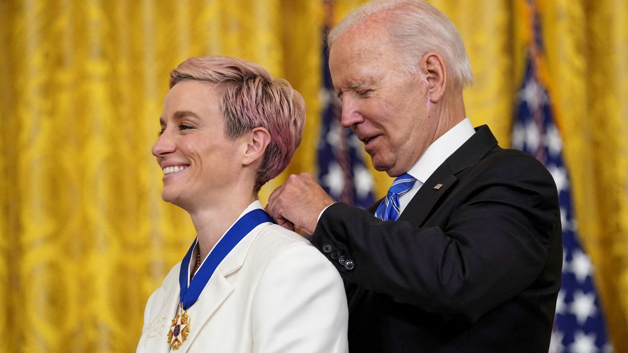 President Joe Biden awarded the Presidential Medal of Freedom to Megan Rapinoe on Thursday.
