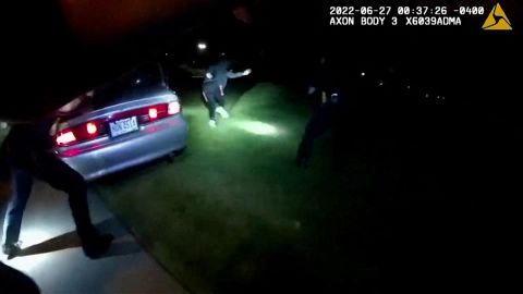 Jayland Walker exits his vehicle and runs before he's shot to death by up to eight officers in Akron, Ohio.