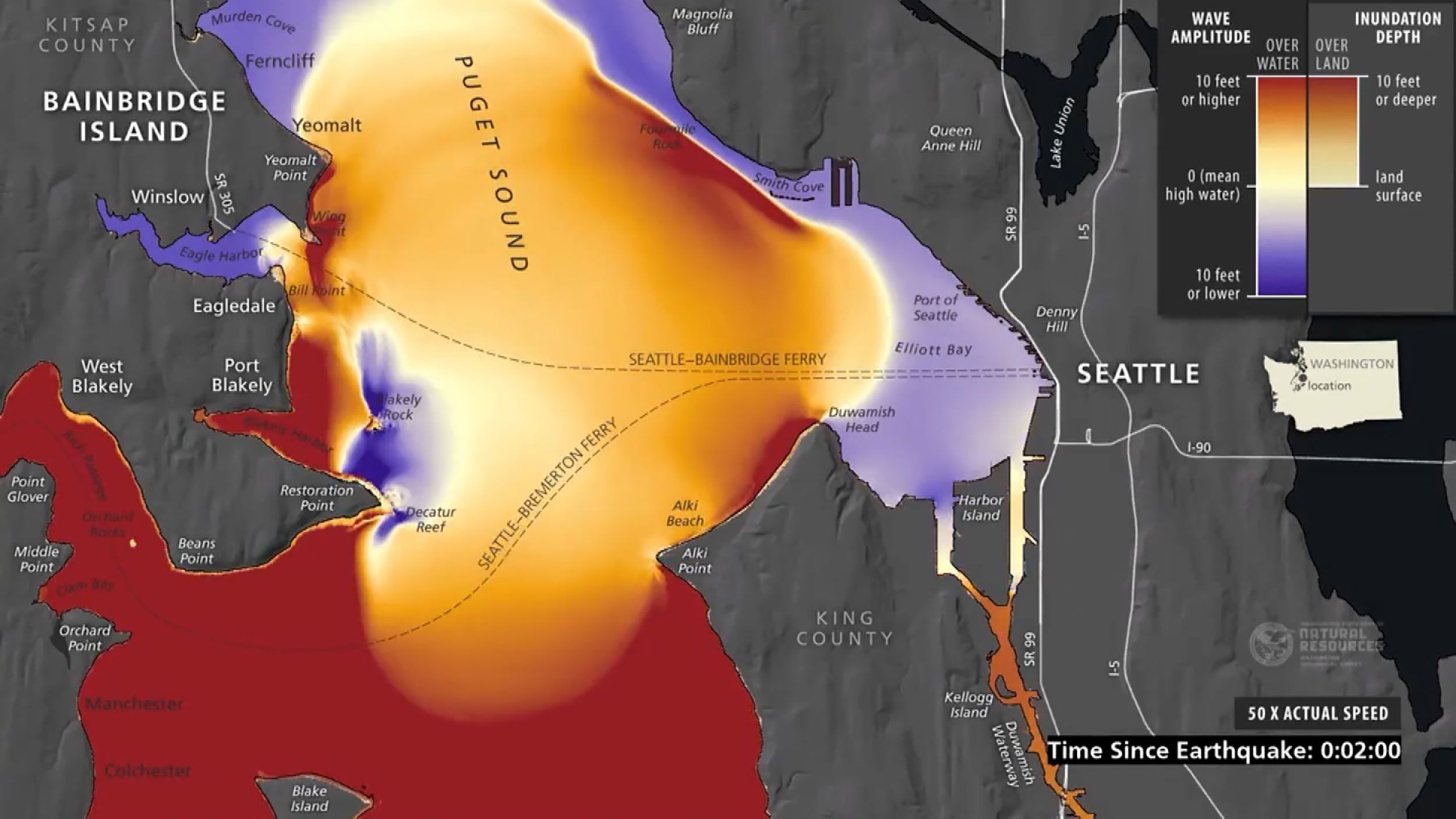 Simulation shows tsunami waves as high as 42 feet could hit Seattle in  minutes should a major earthquake occur on the Seattle Fault | CNN