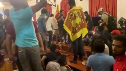 Rajapaksa is not at his official residence, where protesters are pictured.