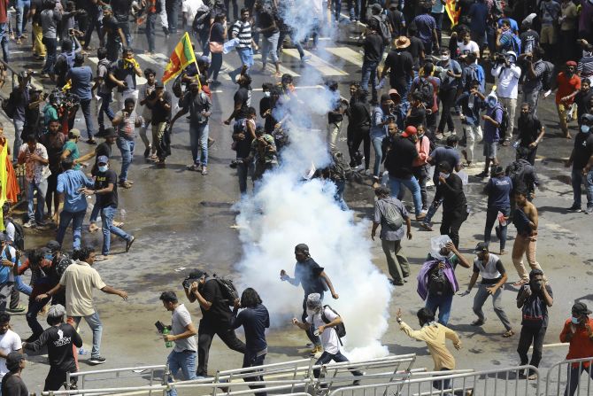 Tear gas is fired during Saturday's chaotic scene in Colombo.