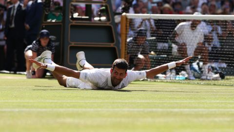 Djokovic celebrates beating Kyrgios.