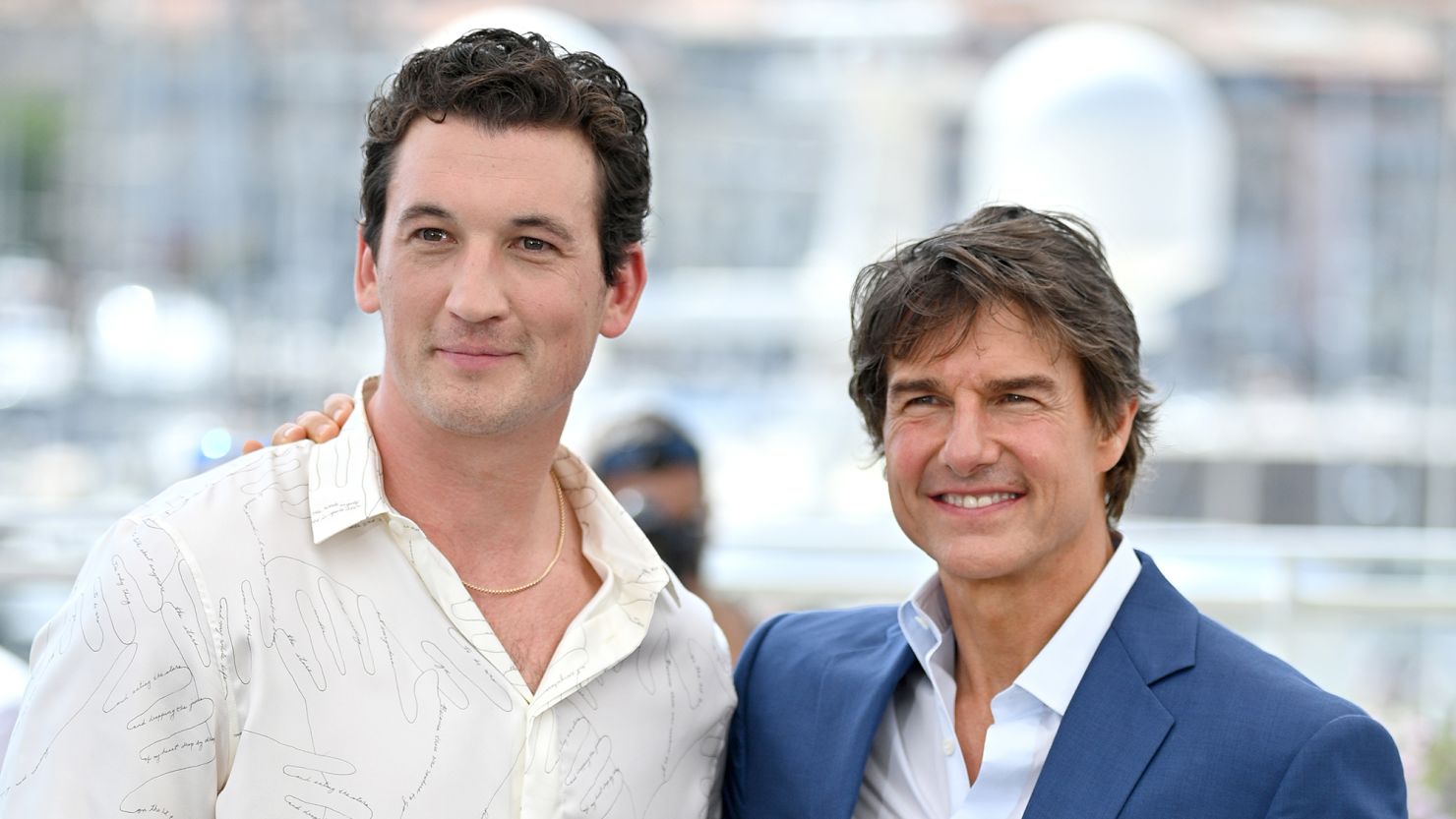 Miles Teller and Tom Cruise at the 'Top Gun: Maverick' premiere in May.