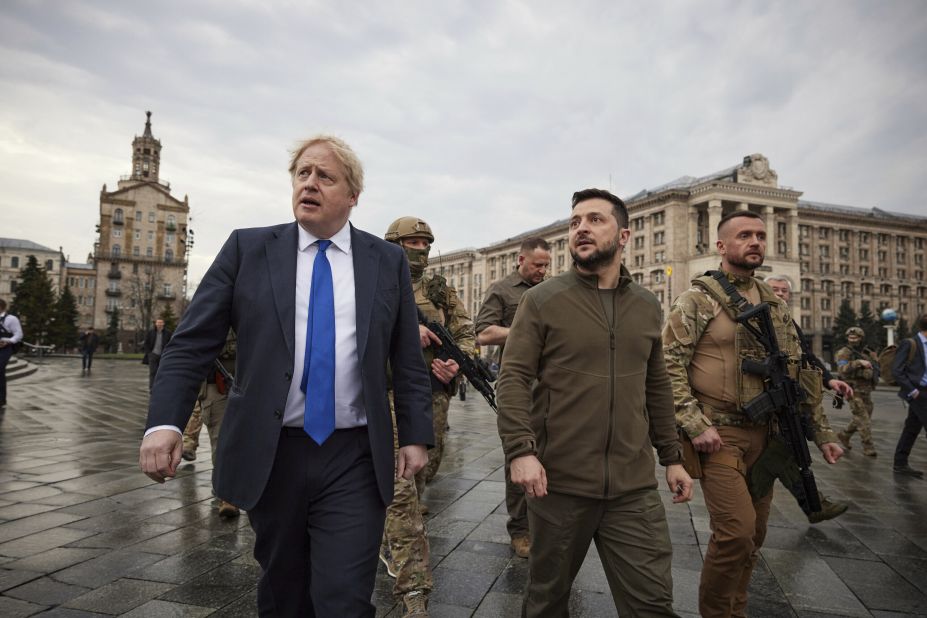 Johnson meets Ukrainian President Volodymyr Zelensky in Kyiv, Ukraine, in April 2022.