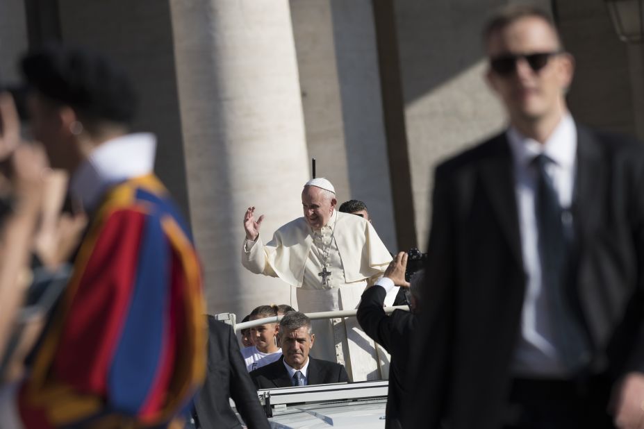 The Pope greets people at the Vatican in September 2019.