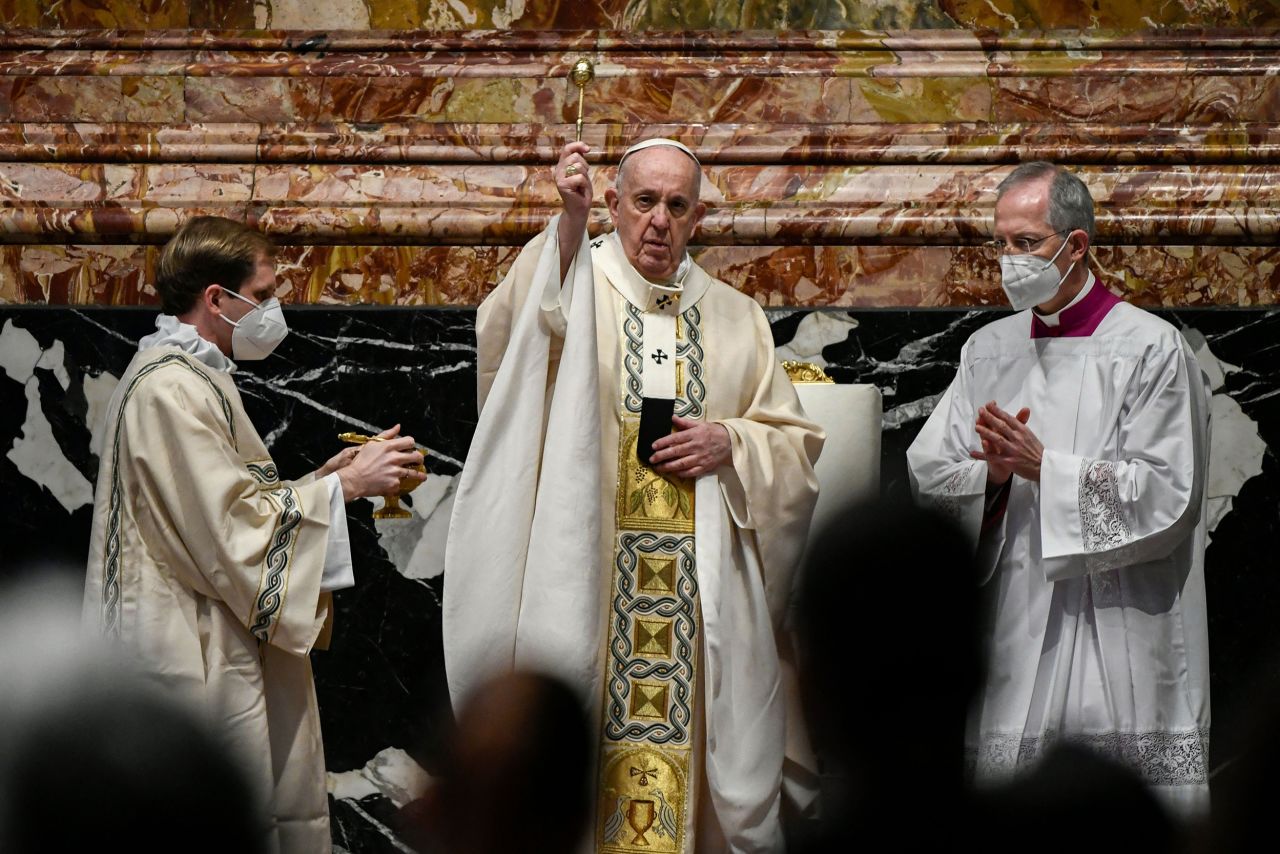 The Pope celebrates Easter Mass in April 2021.