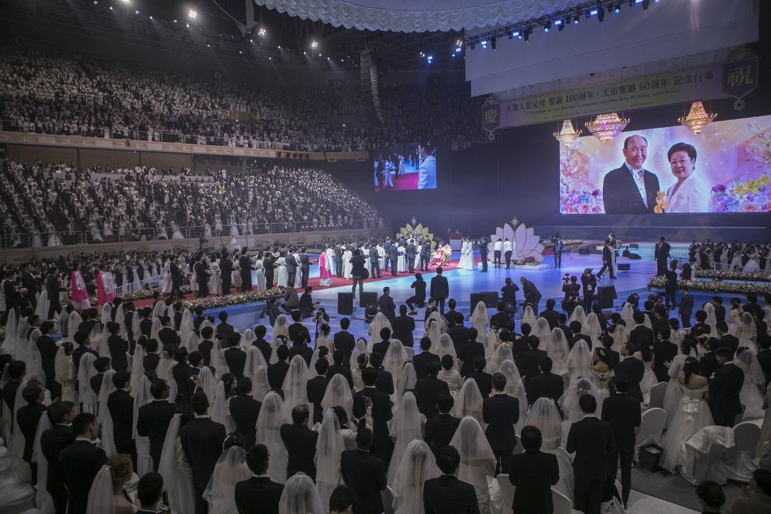 Thousands of couples attend a mass wedding held by the Unification Church on February 7, 2020 in Gapyeong-gun, South Korea. 