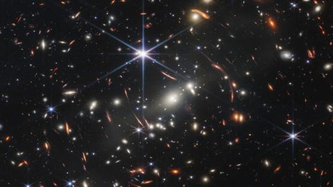 The image of galaxy cluster SMACS 0723 is "the deepest and sharpest infrared image of the distant universe to date," according to NASA. 