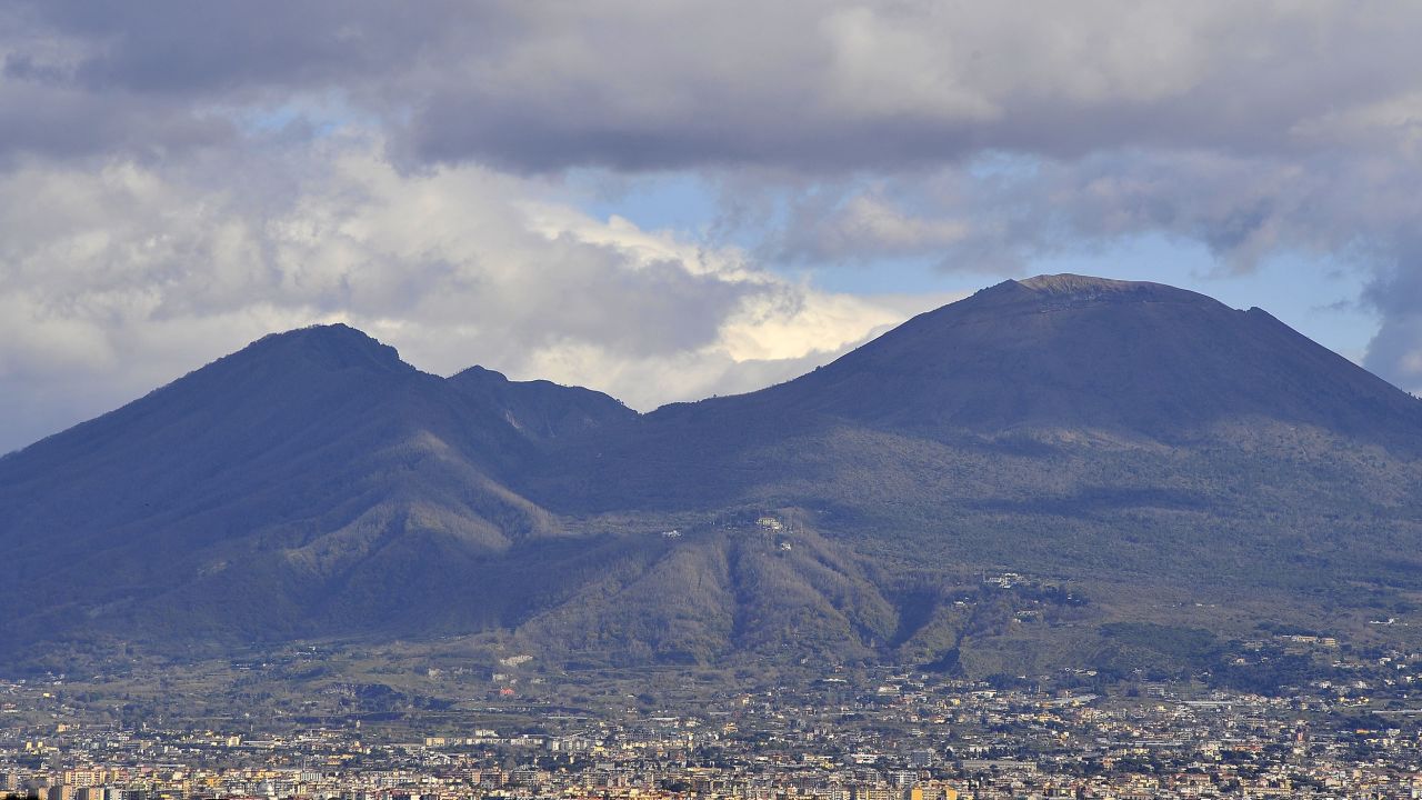 Mount Vesuvius is one of the most studied and dangerous volcanoes in the world due to the high population density of 700,000 people in its surrounding areas. It can be seen here in Napoli, Italy on January 24, 2021. 