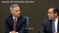 Former WHite House Counsel Pat Cipollone speaks during a January 6th Committee Interview.