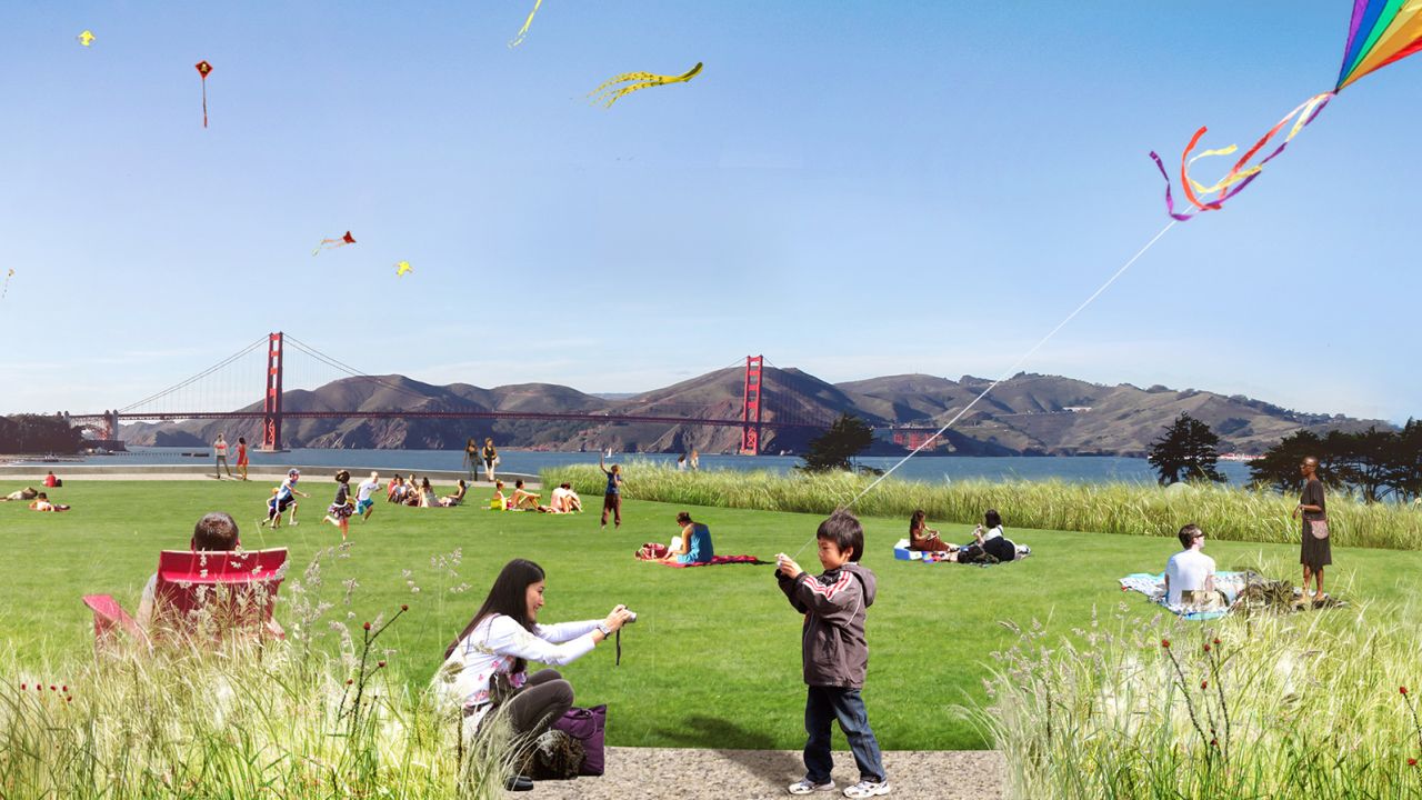 This rendering is of Golden Gate Meadow. It's meant to be a gathering area surrounded by gardens, tall native grasses and perennials. The park plans it to be used for picnics, kite-flying and connecting with nature. 