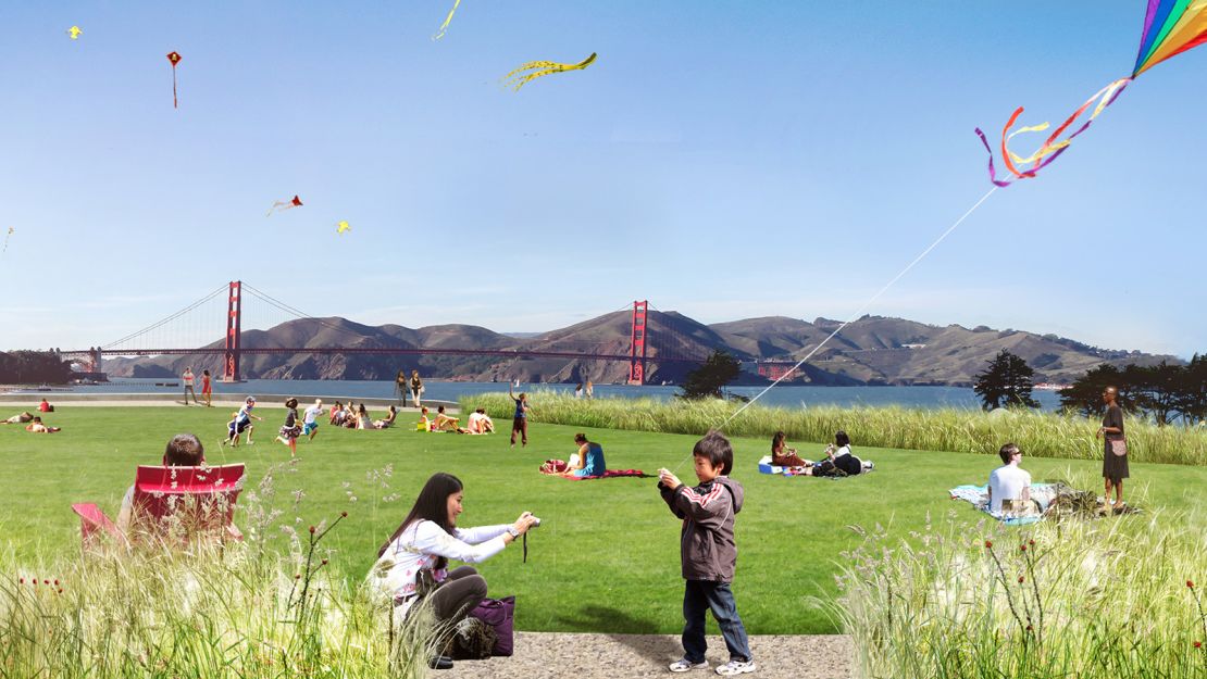 This rendering is of Golden Gate Meadow. It's meant to be a gathering area surrounded by gardens, tall native grasses and perennials. The park plans it to be used for picnics, kite-flying and connecting with nature. 
