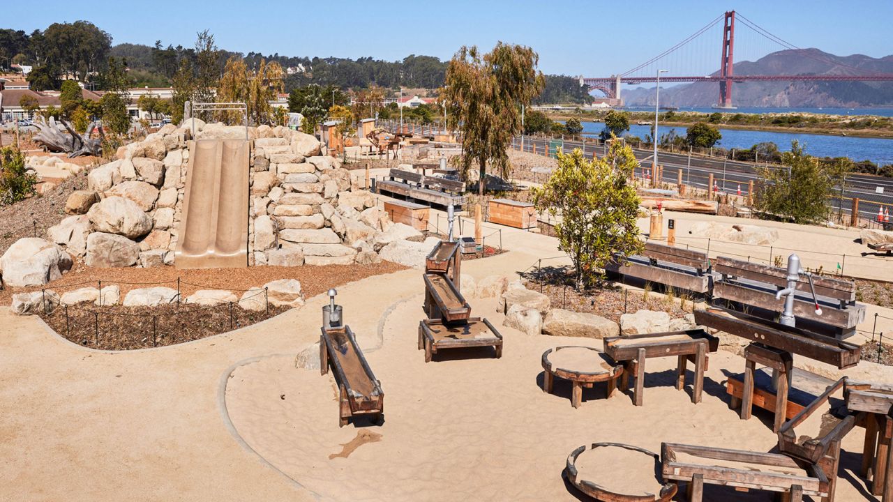 The Outpost play area for children (and the young at heart) is seen under construction.