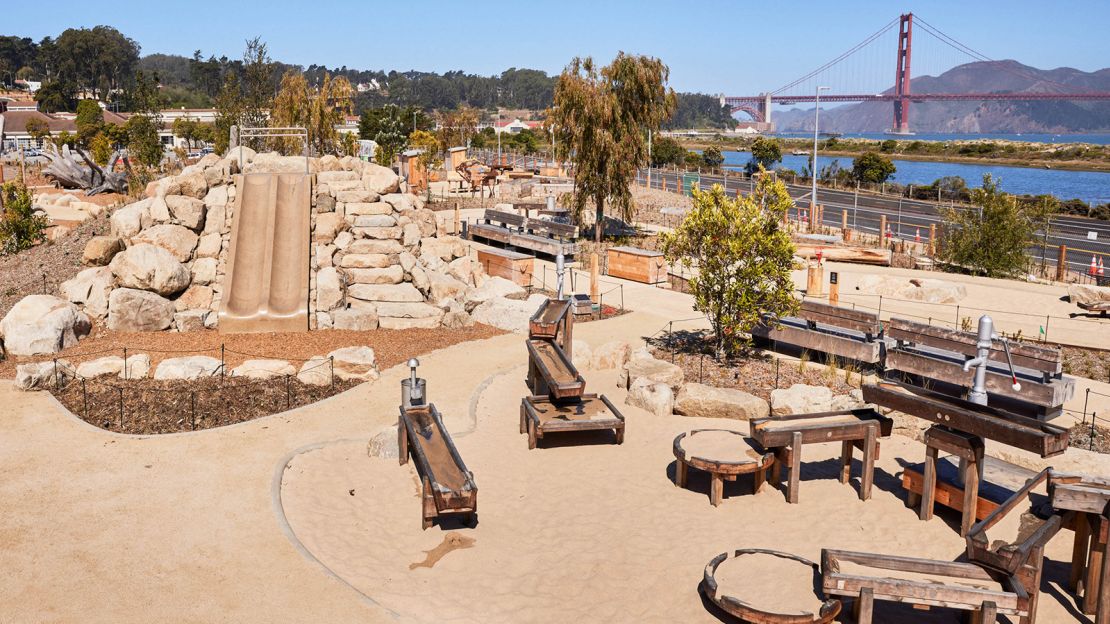 The Outpost play area for children (and the young at heart) is seen under construction.
