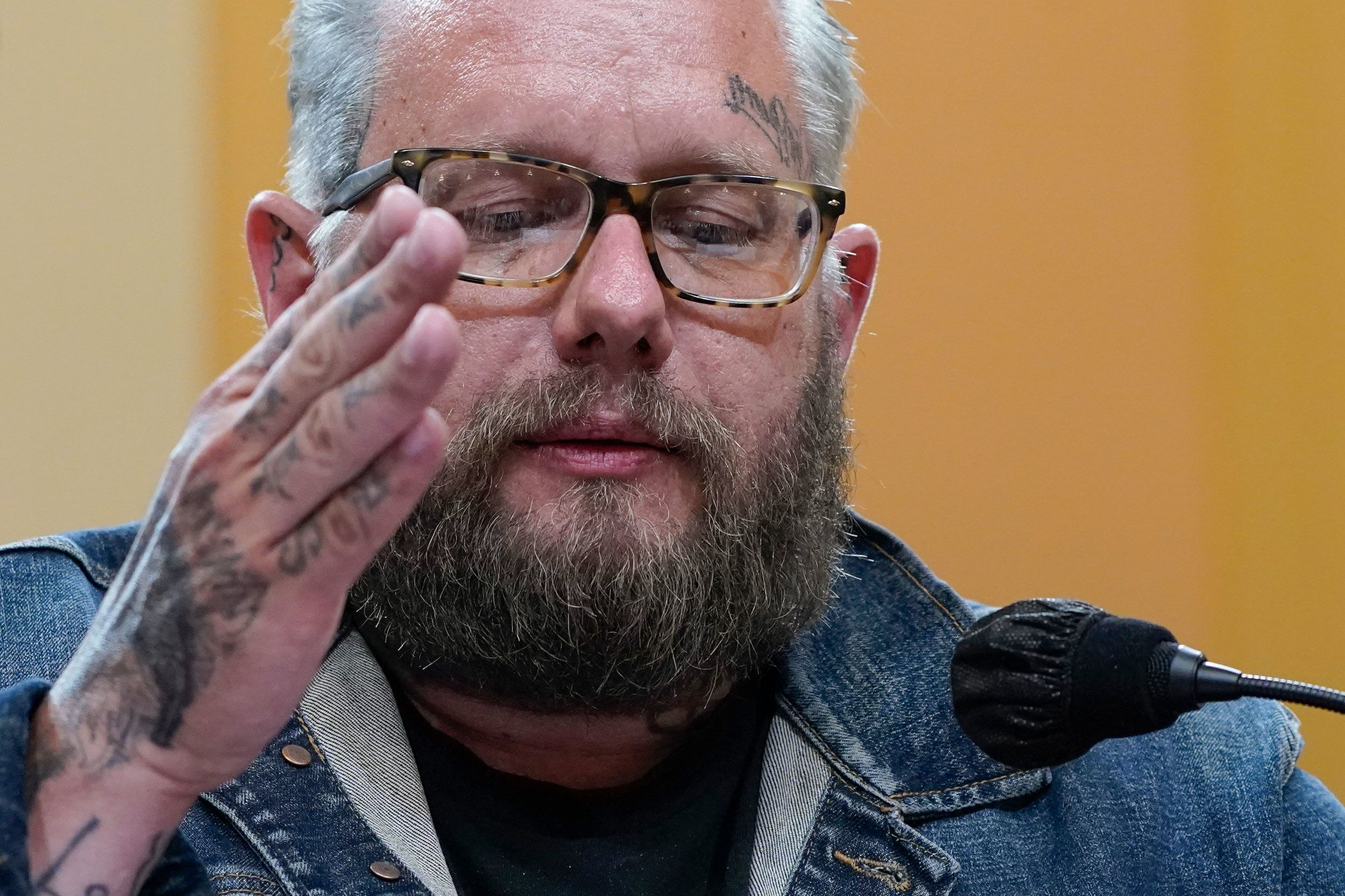 Jason Van Tatenhove, a former spokesperson and self-described "propagandist" for the Oath Keepers, appears for testimony during the public hearing on July 12. He said he is worried that if Trump runs again in 2024, he will try to "whip up a civil war amongst his followers using lies and deceit." <a href="index.php?page=&url=https%3A%2F%2Fwww.cnn.com%2Fpolitics%2Flive-news%2Fjanuary-6-hearings-july-12%2Fh_eacde5036744a664a966f926ec425028" target="_blank">Van Tatenhove said:</a> "What else is (Trump) going to do if he gets elected again? All bets are off at that point."