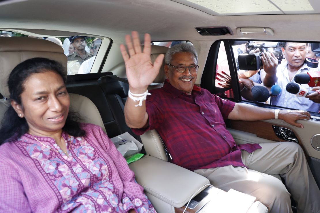 Gotabaya Rajapaksa with his wife Ayoma, on the outskirts of Colombo, Sri Lanka, in 2019. 