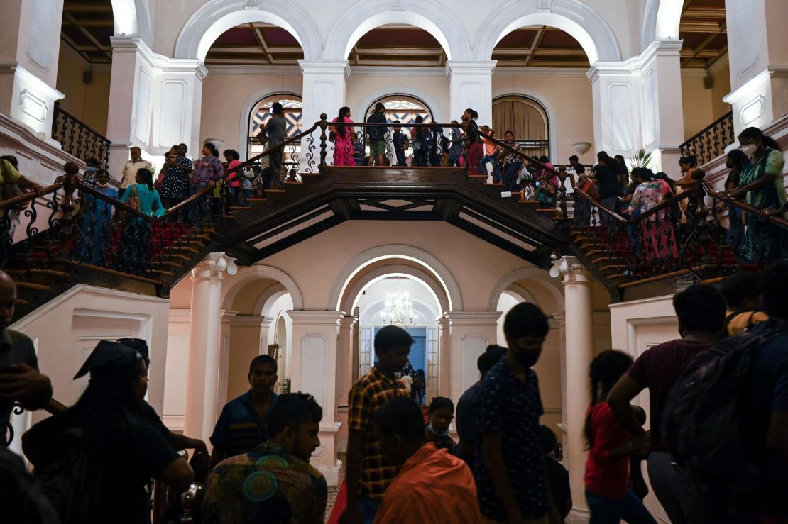 Protesters at Sri Lankan President Gotabaya Rajapaksa's official residence in Colombo on July 12.