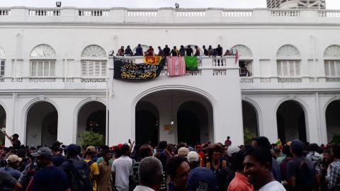 Protestors gather at the Presidential Palace in Colombo.
