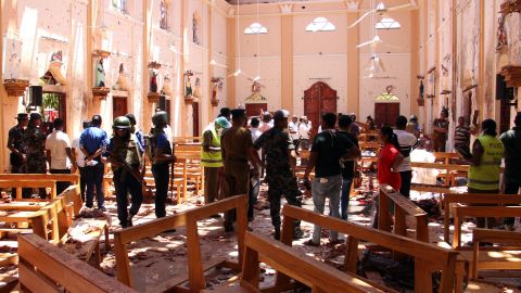 The scene at St Sebastian's Church in Negombo following the bomb attacks on April 21, 2019.
