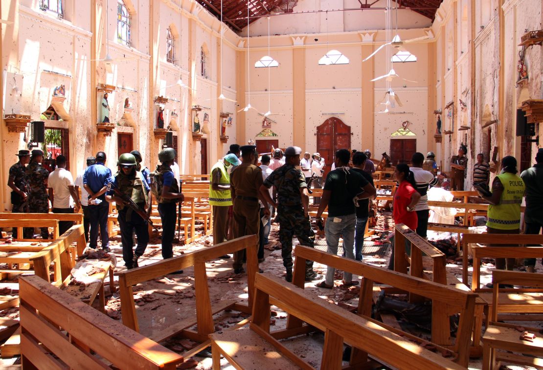 The scene at St Sebastian's Church in Negombo following the bomb attacks on April 21, 2019.