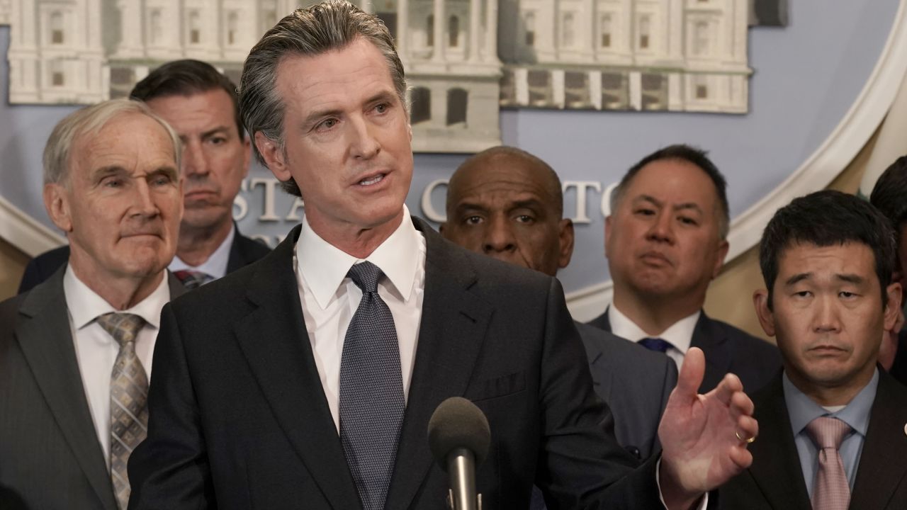California Gov. Gavin Newsom discusses the mass shooting in Texas during a news conference in Sacramento on May 25, 2022. 
