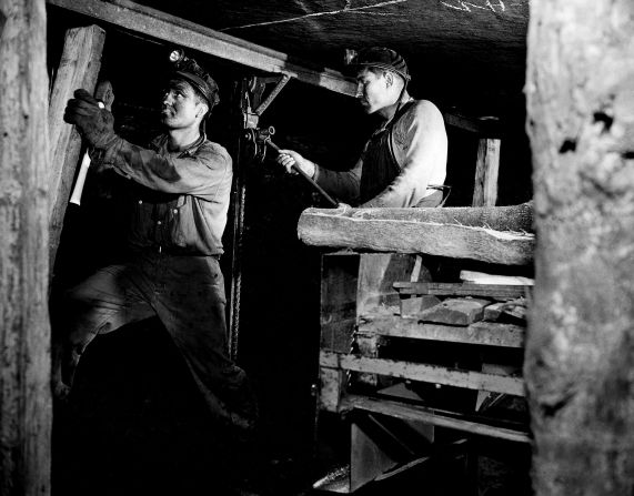 Starting in the 1800s, the coal mining industry provided economic opportunity for the state of Ohio. Many of these mines were later abandoned, resulting in environmental problems. Pictured, two miners at Willows Grove Mine, Ohio, May 1946.