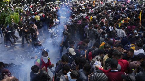 Police use teargas on Wednesday as protesters storm the prime minister's office. 
