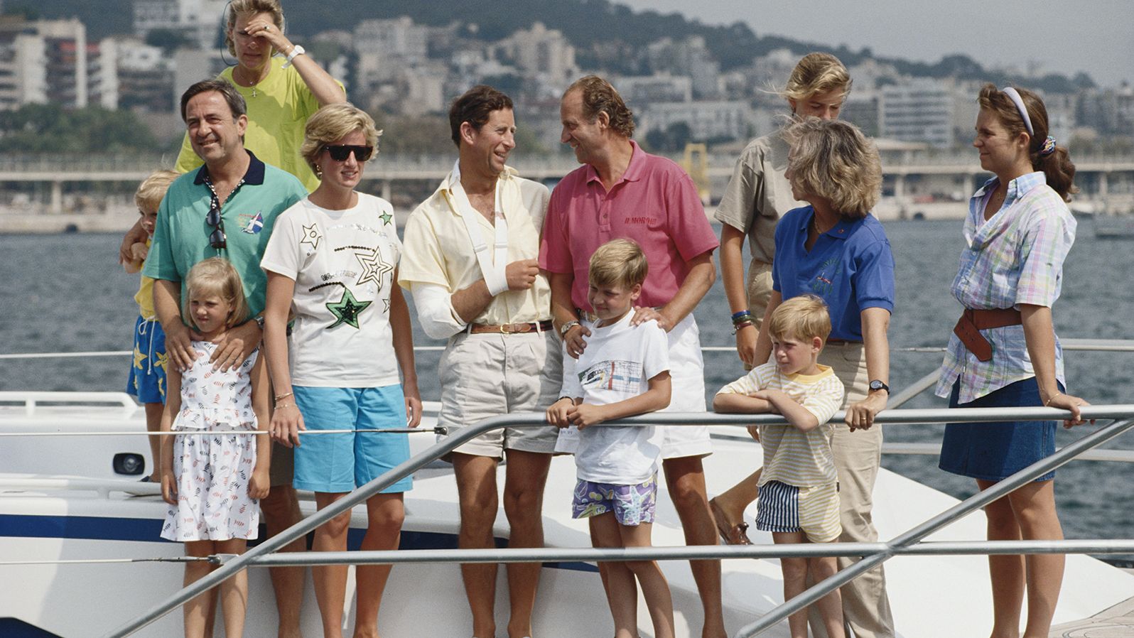 Diana and Prince Charles enjoy a summer holiday in Majorca on board King Juan Carlos of Spain's yacht in 1990.