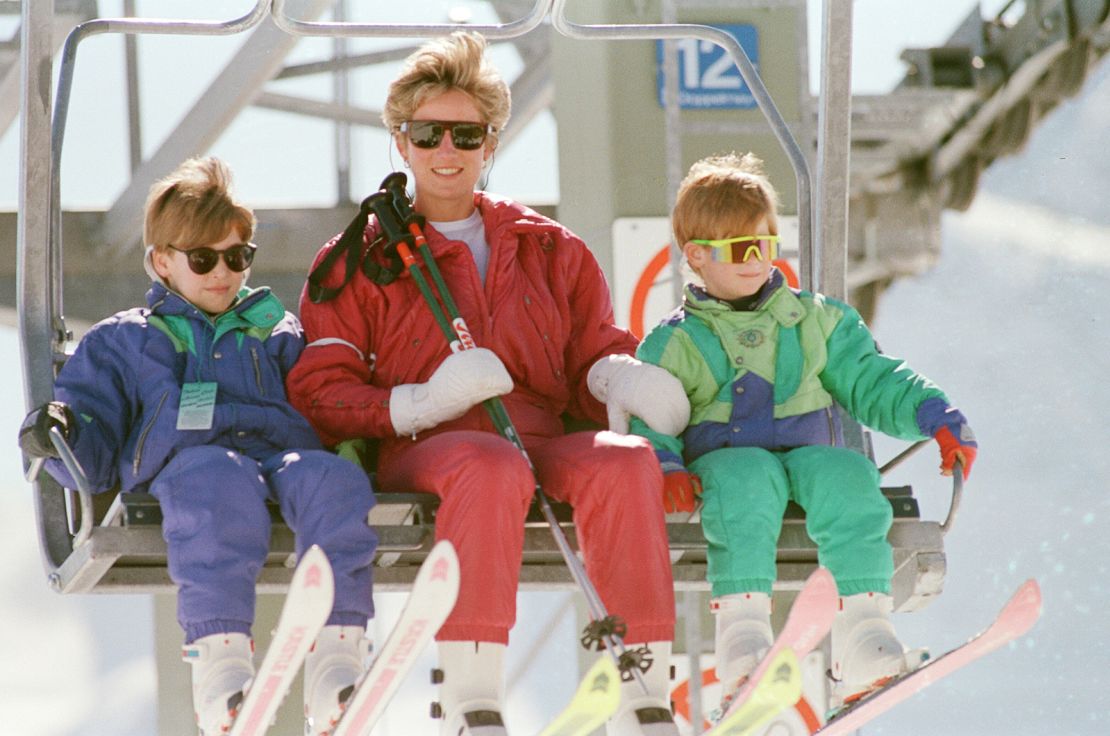 Diana with William and Harry on a ski trip in 1995.
