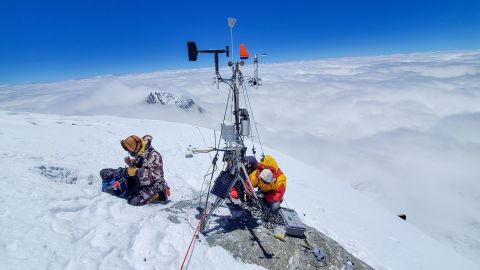 Perry's Sherpa team battle extreme conditions to finalize the construction of the weather station at Bishop Rock.