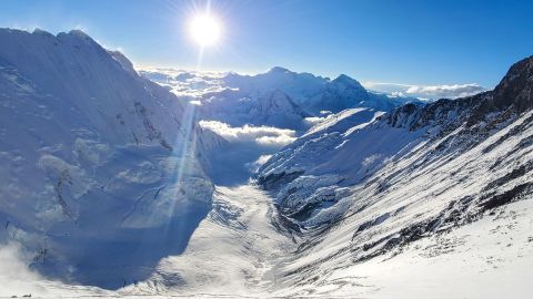 This deep glacial valley has been carved out with mountains on three sides.