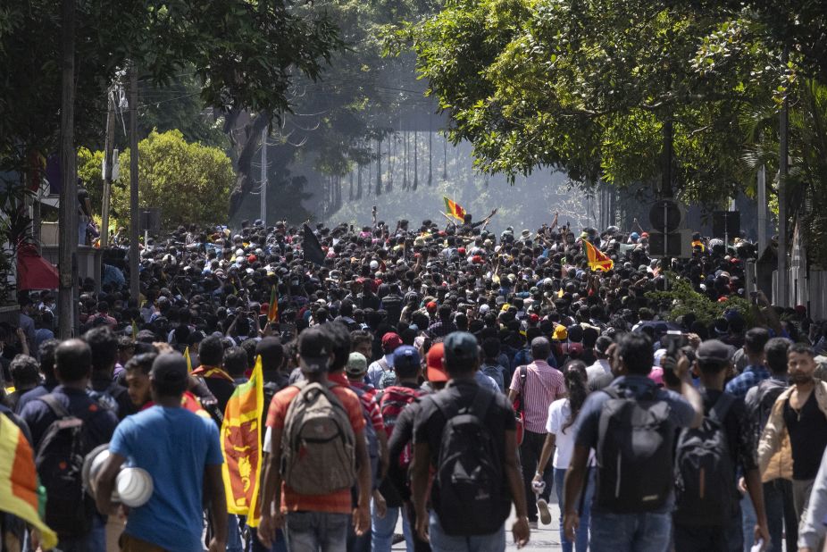 Tear gas is used to disperse protesters at the prime minister's office on Wednesday.