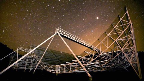 Shown in the image is the large CHIME radio telescope that captured the outburst FRB 20191221A.