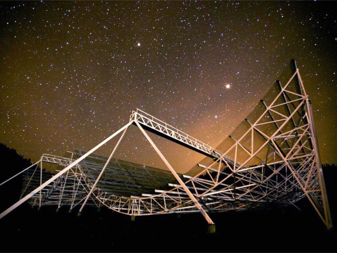 Pictured is the large radio telescope CHIME that picked up the burst FRB 20191221A.