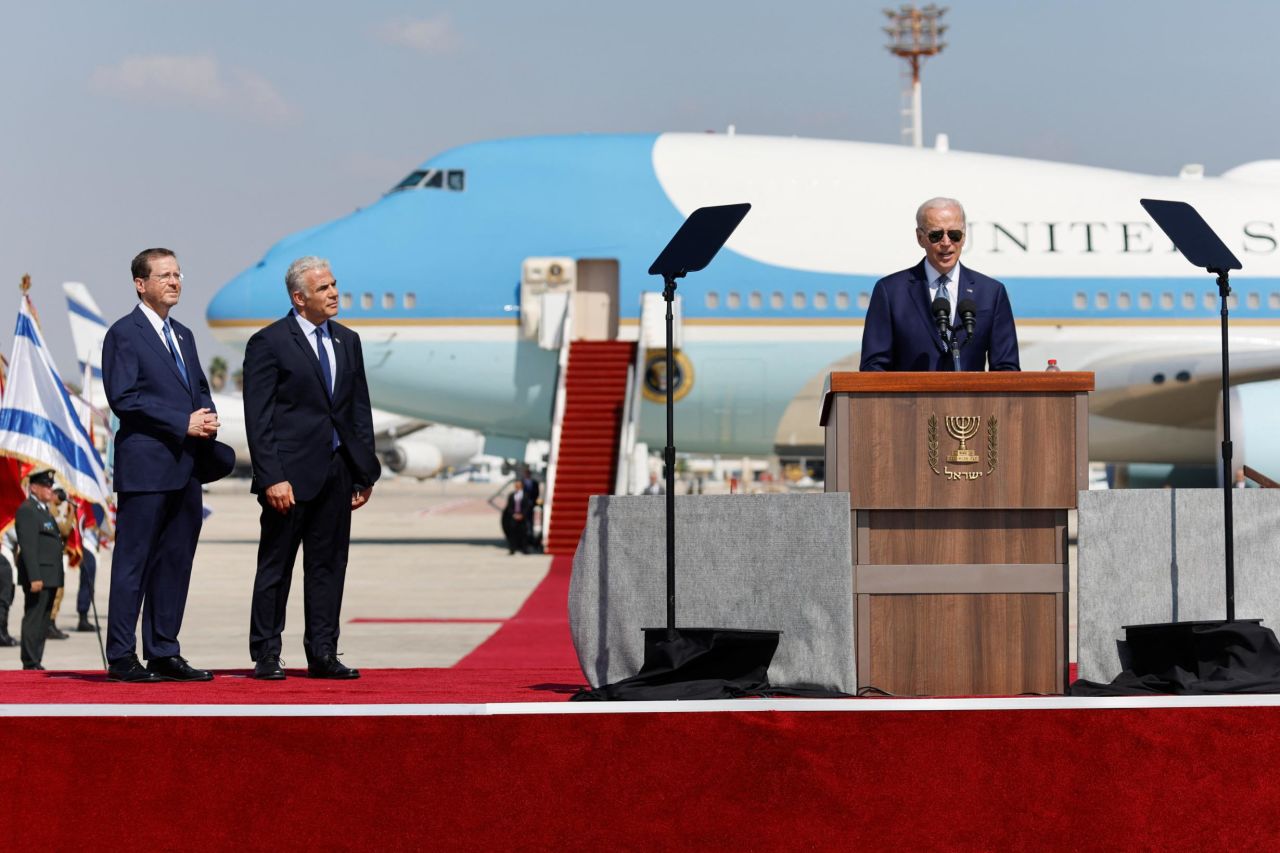 "We're going to deepen our connections in science and innovation and work to address global challenges through the new strategic high-level dialogue on technology," Biden said in his remarks at the Ben Gurion Airport. "We'll continue to advance Israel's integration into the region, expand emerging forums and engagement." The President added, "Greater peace, greater stability, greater connection. It's critical. It's critical, if I might add, for all the people of the region."