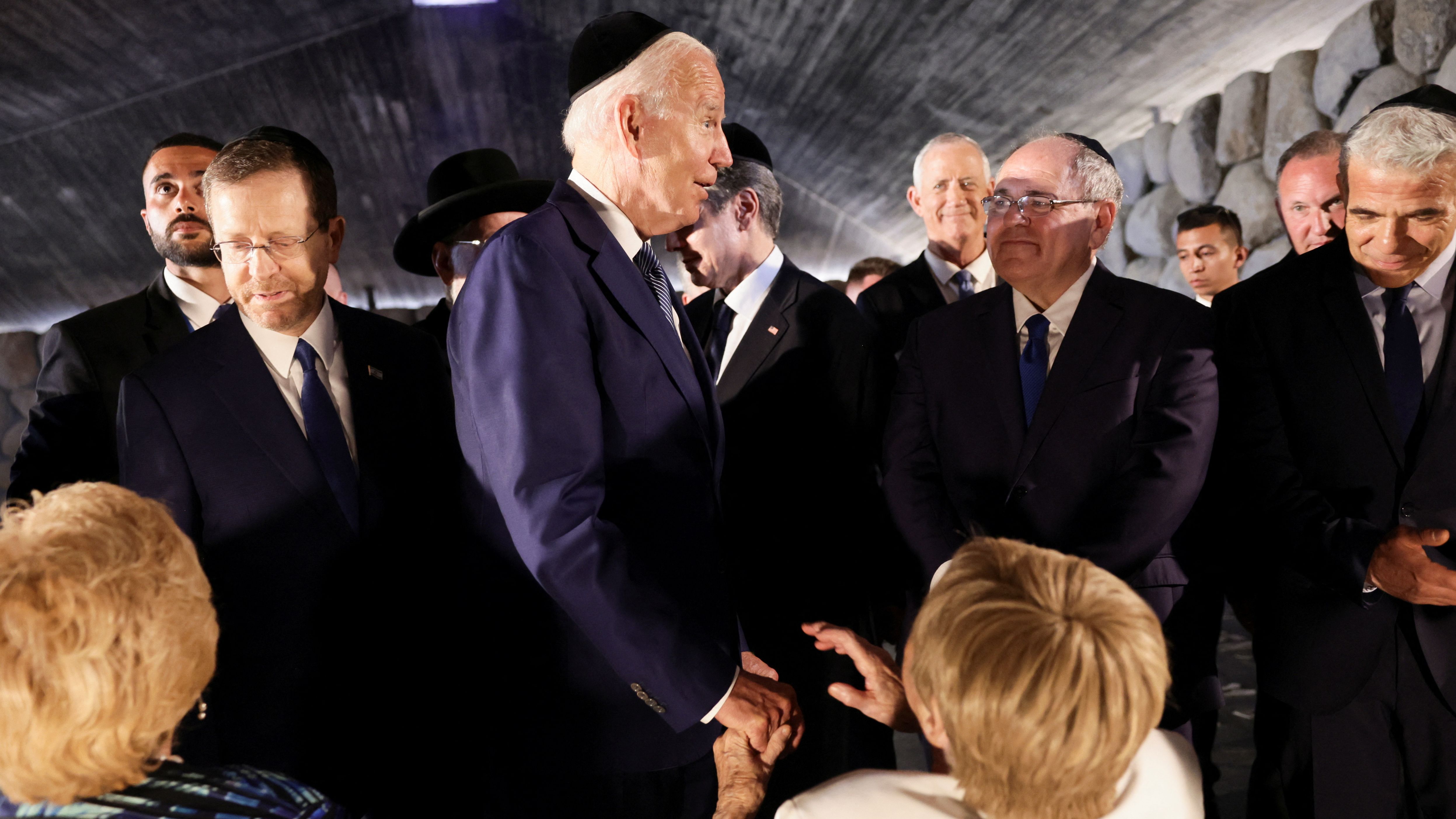 Biden meets with Holocaust survivors during his visit to Yad Vashem on Wednesday.