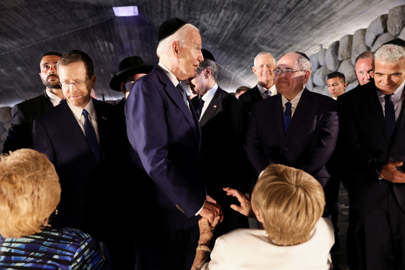 Biden meets with Holocaust survivors during his visit to Yad Vashem on Wednesday.